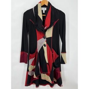 Joseph Ribkoff Geometric Colorblock Shawl Collar Sz 6 Cardigan Jacket Red Black